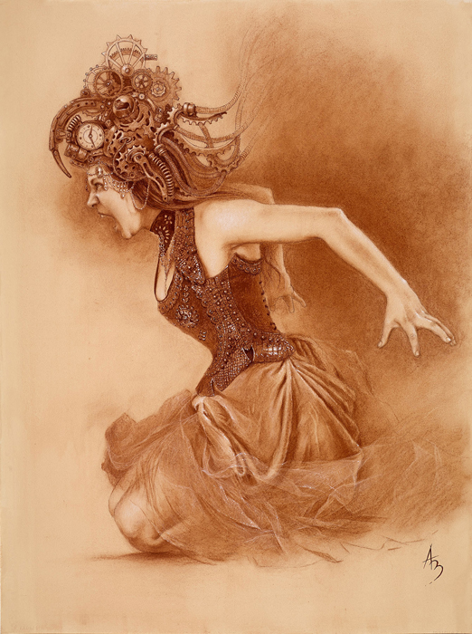 m_Automaton Red Queen Ascending, Charcoal on Hot Press Watercolor Paper