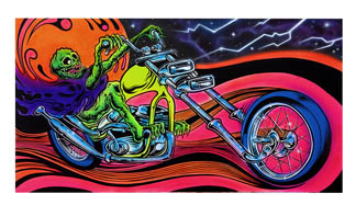 Skull rider 16 x 30 acrylic on masonight vintage frame