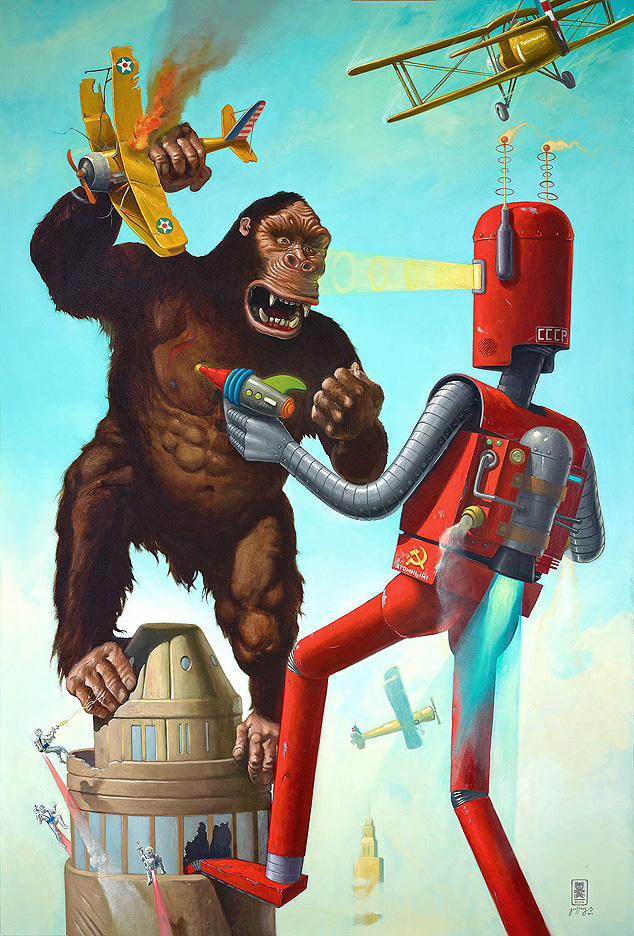 a_GERSTEN king-kong-vs-the-atomic-robot-42-x-62-oil-on-canvas-$14,950