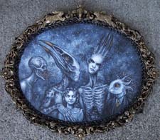 larkin-Family-Reunion-Acrylic-on-masonite,-crochet,-small-sculpture-14x18'-$780-