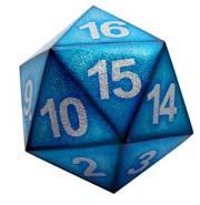 20 sided XL gaming dice blue numbers