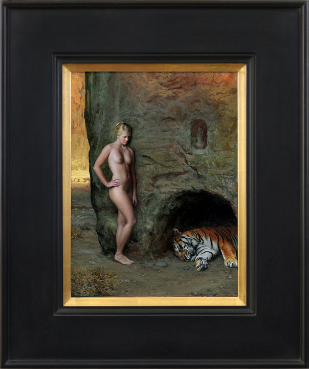 POJon_Swihart_Nude with Tiger_2021_ oil on panel_14 x 10.5 